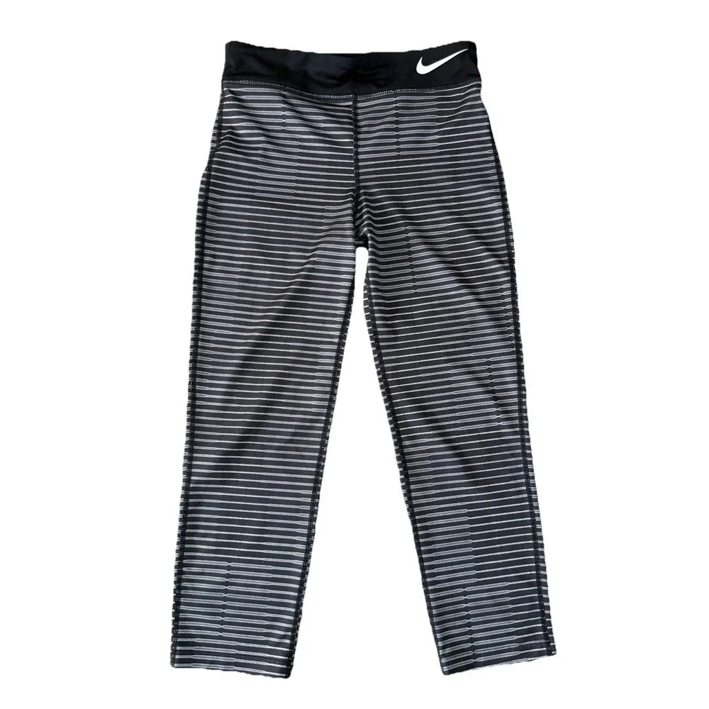 Nike Youth Girls Black/White Striped Dri-Fit Leggings Size XL